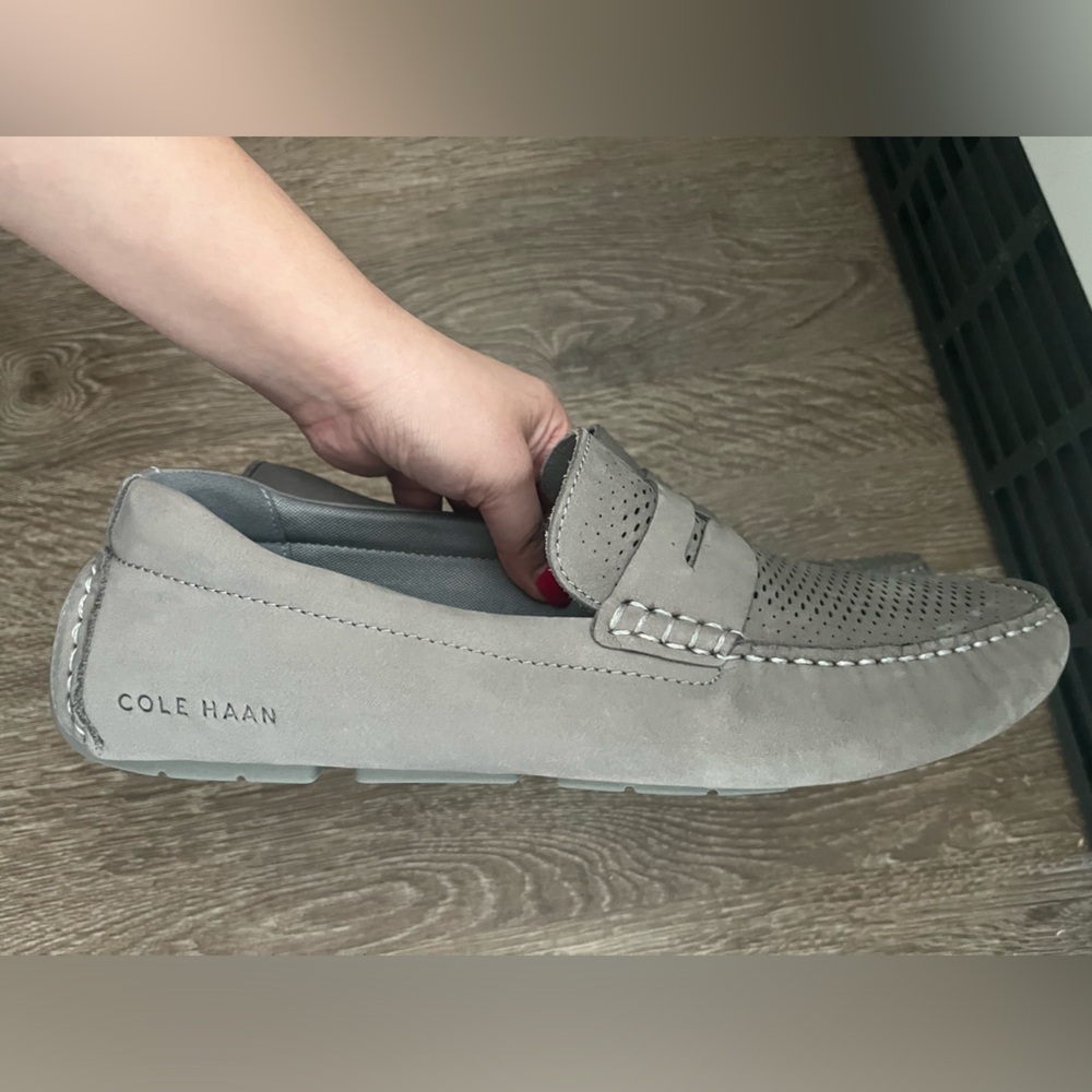 Cole Haan Gray Suede Slip-On Loafers with Perforated Vamp NWOT - Picture 4 of 6